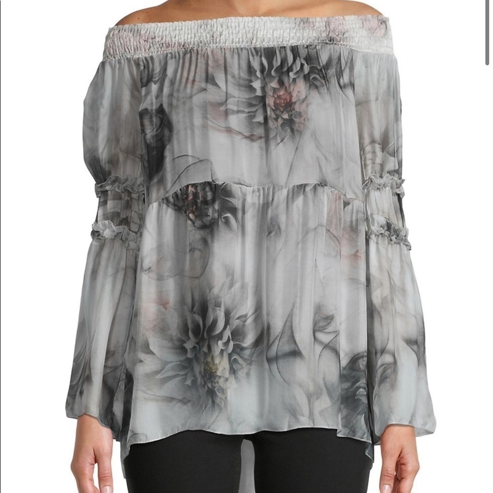 NWOT Le Marais paris off the shoulder floral silk top sz.XL